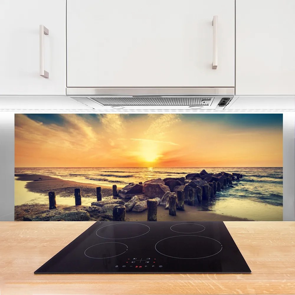 Panel Szklany Zachód Słońca przy Falochronie