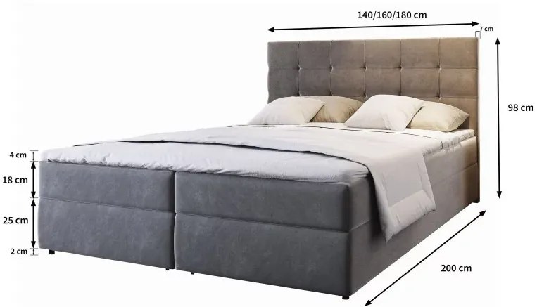 Tapicerowane łóżko kontynentalne GLORIEN 160x200 cm purpurowe Materac: Materac sprężynowy Bonell