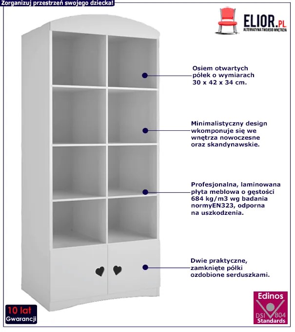Biały regał z półkami dla dziecka H7-T83