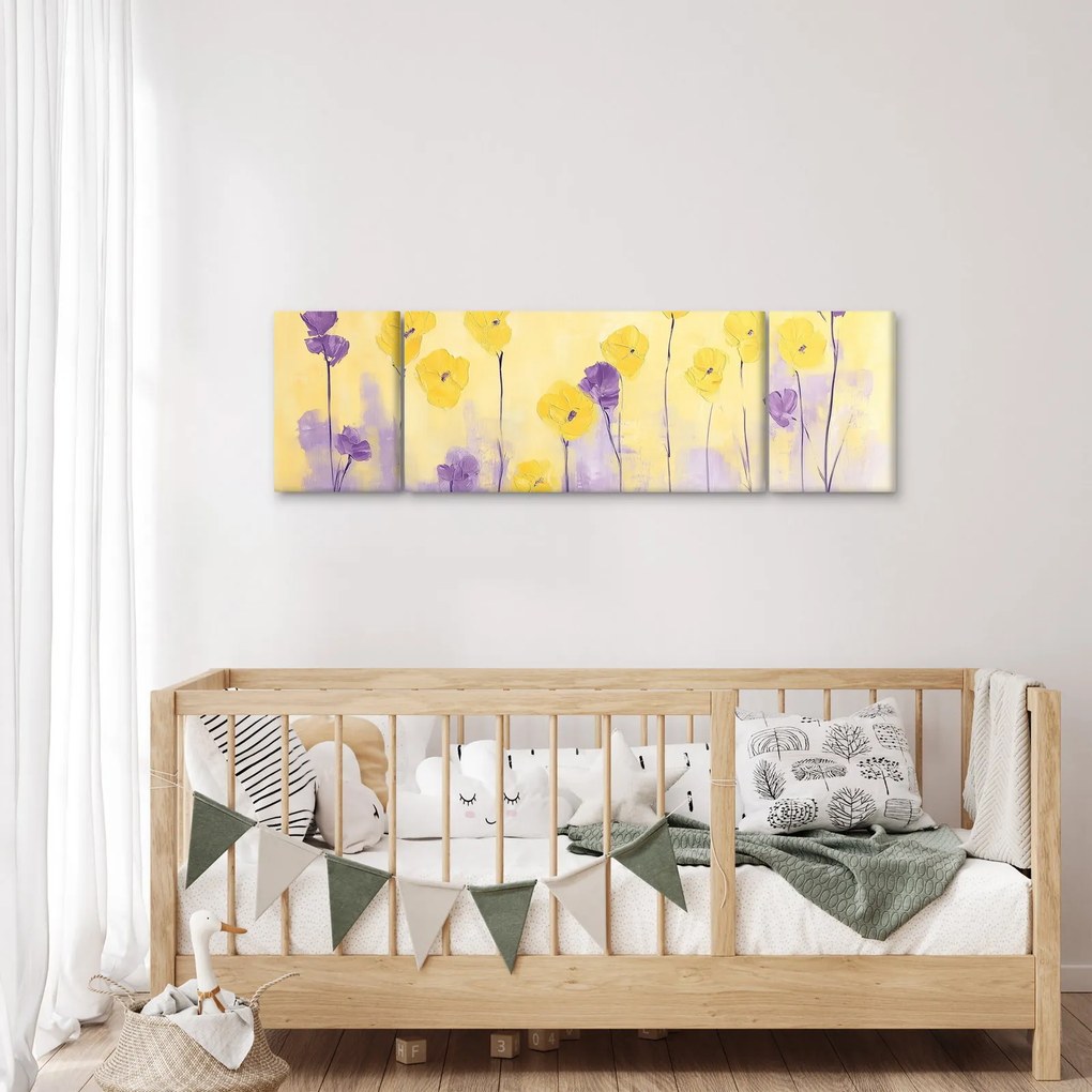 Obraz - Fioletowe i żółte kwiatuszki (170x50 cm)