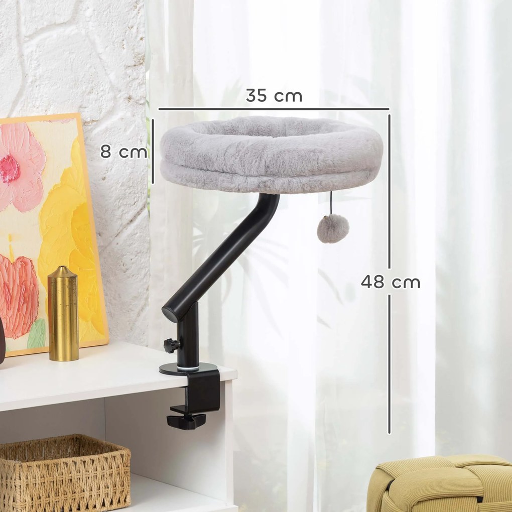 PawHut Łóżko dla kota na biurko, obrót 360°, regulowana wysokość, legowisko ze zdejmowanym i nadającym się do prania posłaniem, dla kotów do 6 kg, biuro domowe, szary