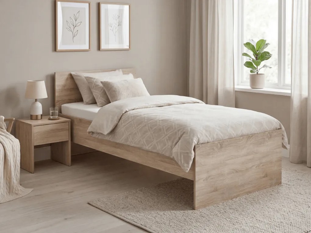 Łóżko ELISA 90 x 200 cm, dąb sonoma Stelaż: Ze stelażem listwowym rolowanym, Materac: Materac Sommera 18 cm