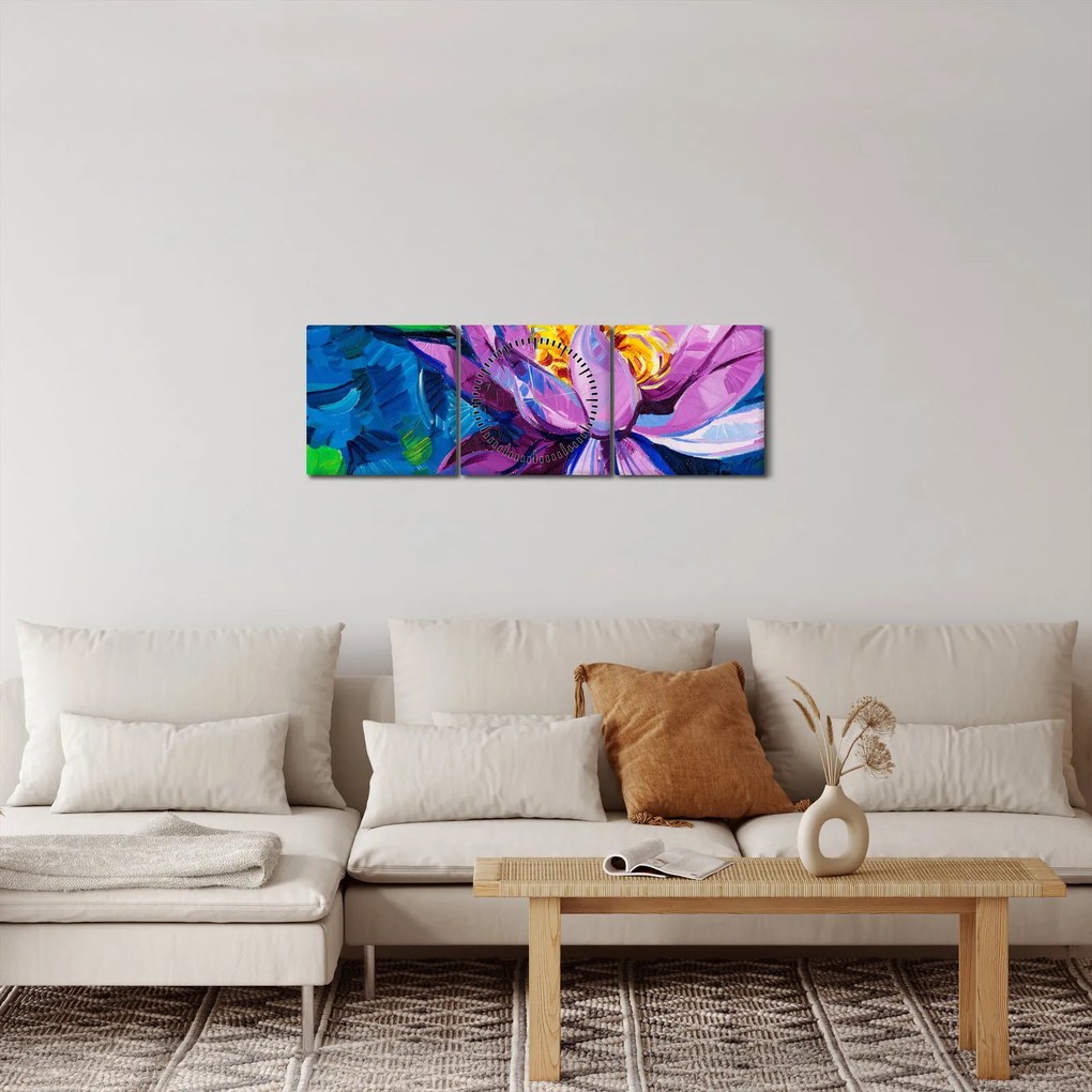 Obraz lilii wodnej na wodzie (z zegarem) (90x30 cm)