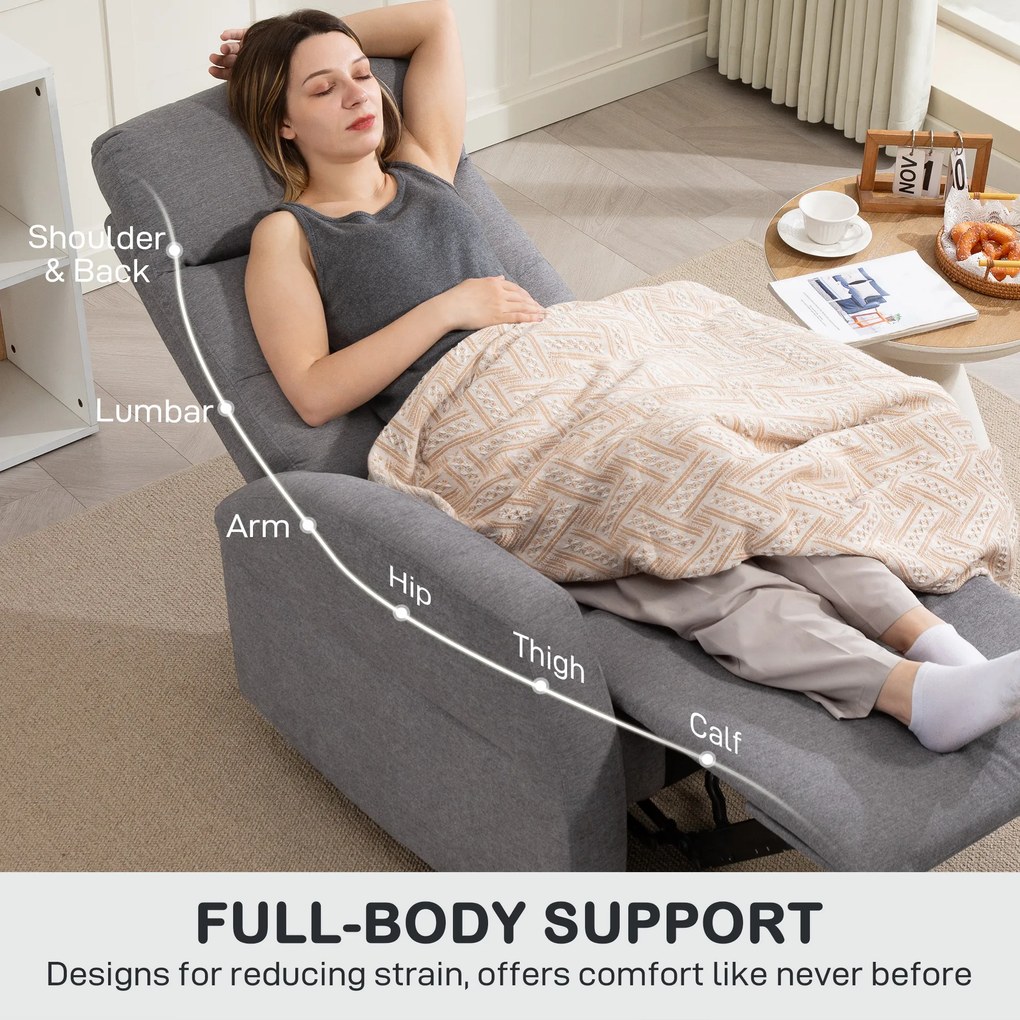 HOMCOM Regulowany Fotel Relaksacyjny z Podnóżkiem, Nowoczesny Tapicerowany Fotel, Ciemnoszary