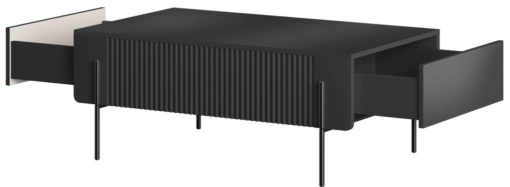 Stolik kawowy Malmi 100 cm z szufladami - czarny mat / czarne nóżki