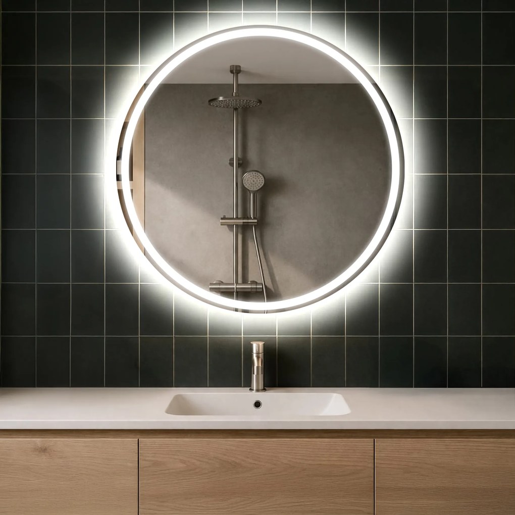 Lustro Okrągłe Podświetlane Do Łazienki LED L76 - Okrągłe Lustro Do Toaletki z Oświetleniem Do Makijażu - Lustro Okrągłe 100 Cm - Okrągłe Lustro Smart