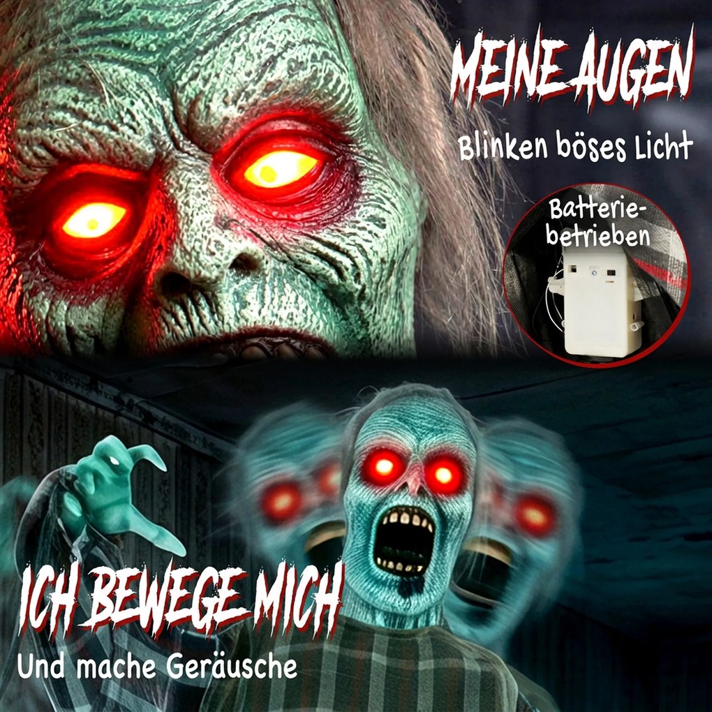 HOMCOM Animowany zombie na Halloween w naturalnej wielkości, 170 cm, z aktywacją dźwiękiem i dotykiem, straszna dekoracja | Aosom PL