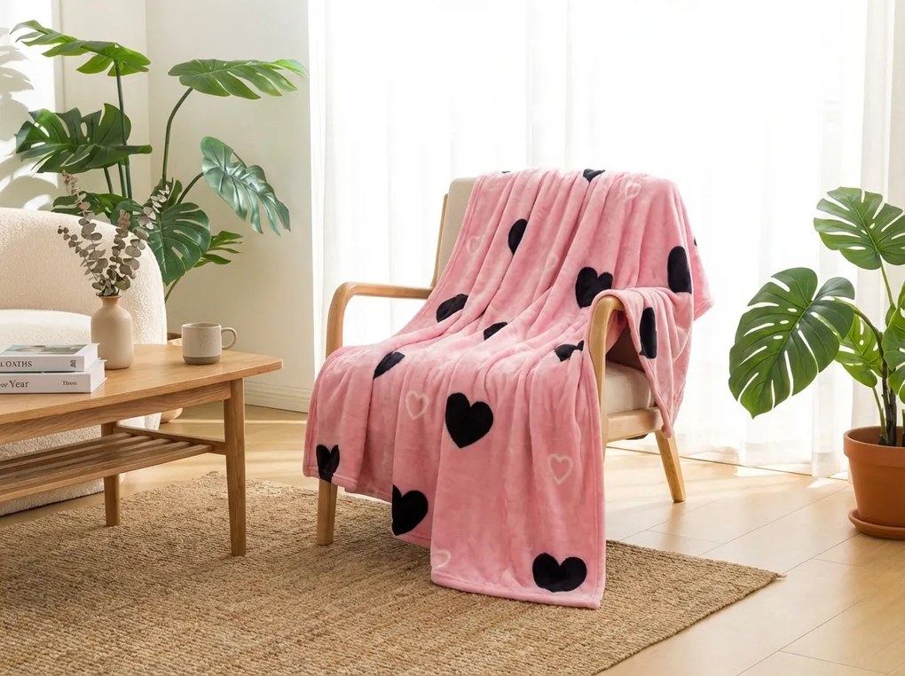 Mikropluszowy koc CORAZON, różowy Rozmiar: 200 x 220 cm