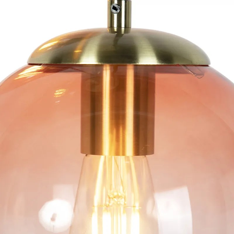 Lampa wisząca w stylu art deco mosiądz 45 cm 3-światłowa różowa - Pallon ArtDeco Oswietlenie wewnetrzne
