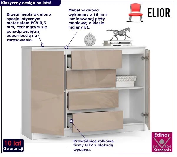 Nowoczesna komoda do salonu biała + cappuccino połysk Lobefo