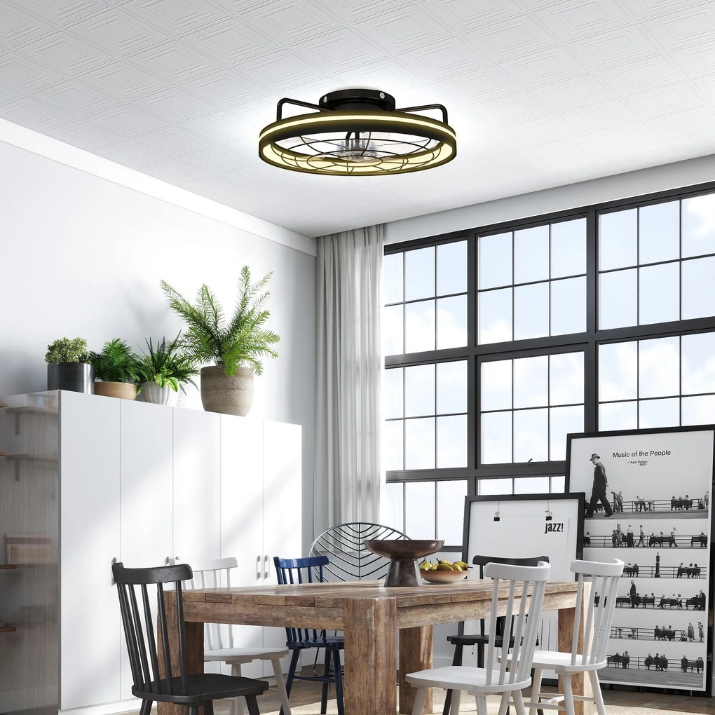 HOMCOM Wentylator sufitowy z lampą i pilotem, 48 cm LED, 3 temperatury światła, 6 prędkości, timer, czarny | Aosom PL