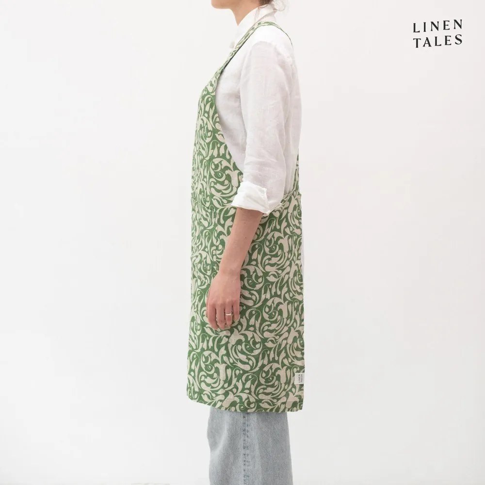 Lniany fartuch Evergreen Damask – Linen Tales
