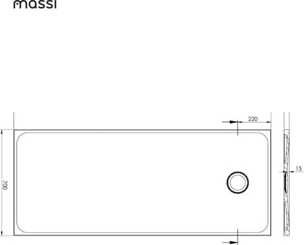 Brodzik prostokątny z konglomeratu RONA Classic XXL |Różne rozmiary | Różne kolory : Kolor - Beż połysk, Rozmiar - 170x70 cm