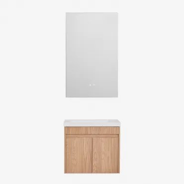 Zestaw Wiszących Mebli Łazienkowych Zintegrowany Z Umywalką Narek Bez Kranu & Popielaty Brąz & Prostokątny Led I Przeciwmgielny 55x90 Cm Riben & ! -