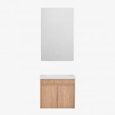 Zestaw Wiszących Mebli Łazienkowych Zintegrowany Z Umywalką Narek Popielaty Brąz & Prostokątny Led I Przeciwmgielny 55x90 Cm Riben - Sklum