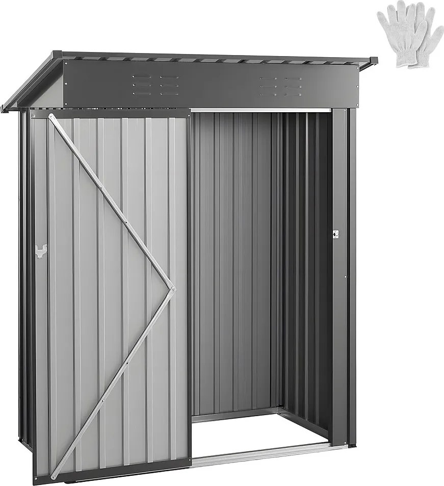 Szopa Ogrodowa SucceBuy z Metalu, 153,3 x 87,6 cm, Szopa Magazynowa na Zewnątrz, z Drzwiami na Zamek, Spadzisty Dach, Kabina Ogrodowa, Szary