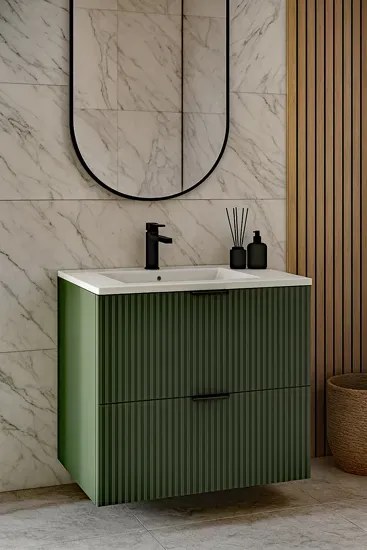 Szałwiowa szafka wisząca z wpuszczaną umywalką H9-C94