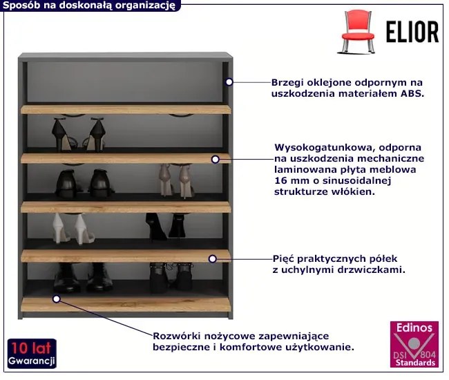 Pięciopoziomowa Szafka Na Buty Antracyt + Dąb Wotan G2-M79