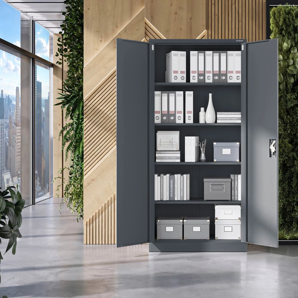 Szafa na dokumenty biurowa metalowa antracytowa: JAN H, 900 x 1950 x 400 mm