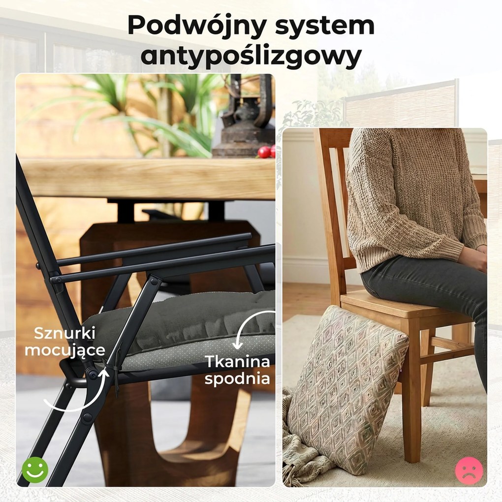 Outsunny Zestaw 4 poduszek na krzesła 39,5 x 39,5 x 10 cm z paskami, antypoślizgowe poduszki do użytku wewnętrznego i zewnętrznego | Aosom PL