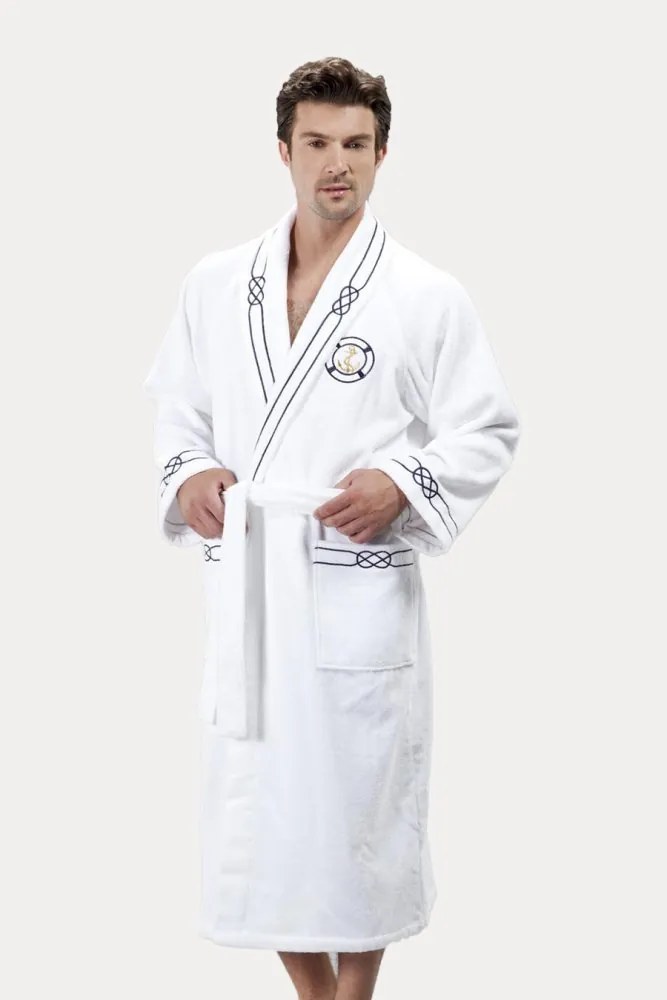 Luksusowy męski szlafrok MARINE MAN w ozdobnym opakowaniu L Ciemnoniebieski