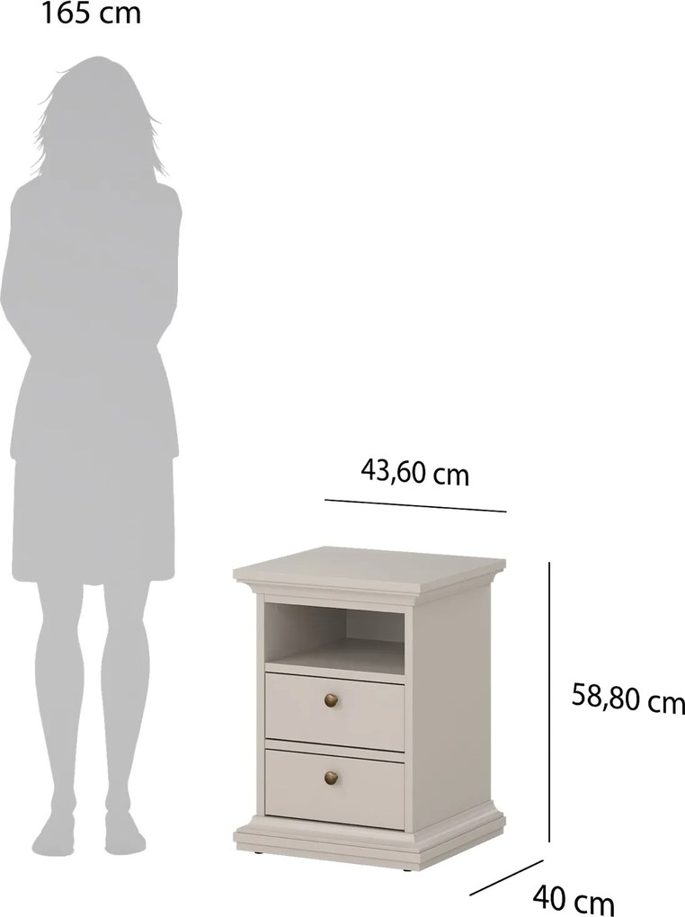 Kaszmirowa szafka nocna Paris 2S, z półką i szufladami