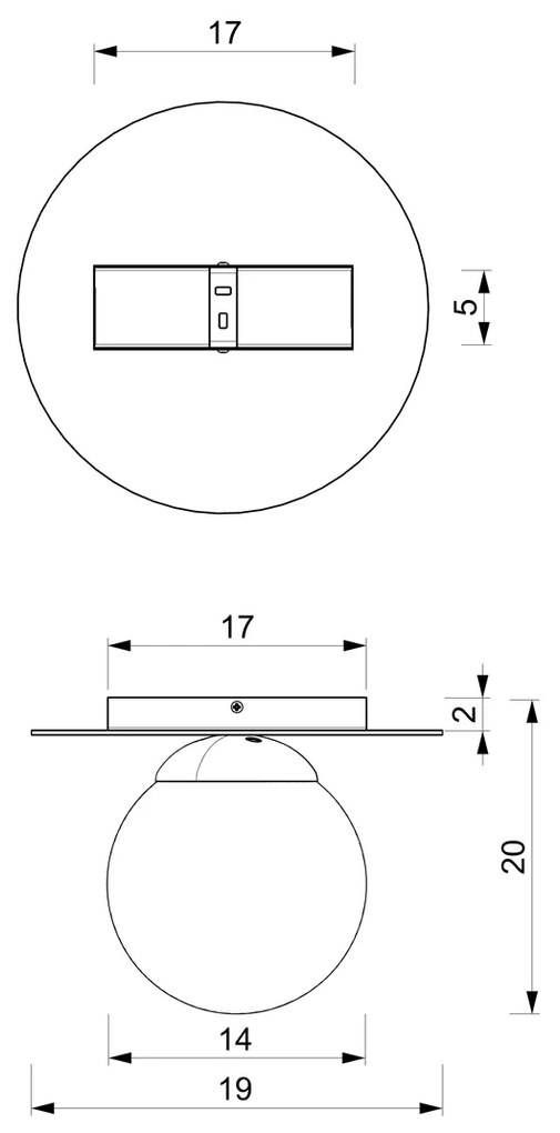 Lampa sufitowa PLATO 1xE14, pojedyncza, kula 14 cm, złoto