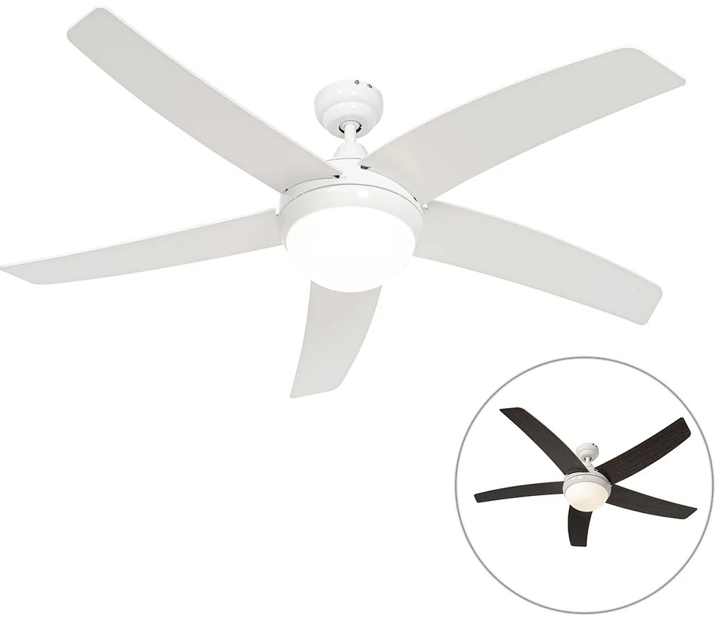 Inteligentny Wentylator sufitowy z lampą biały z drewnianym nadrukiem 132 cm z LED z możliwością ściemniania z pilotem - Cool Nowoczesny Oswietlenie wewnetrzne