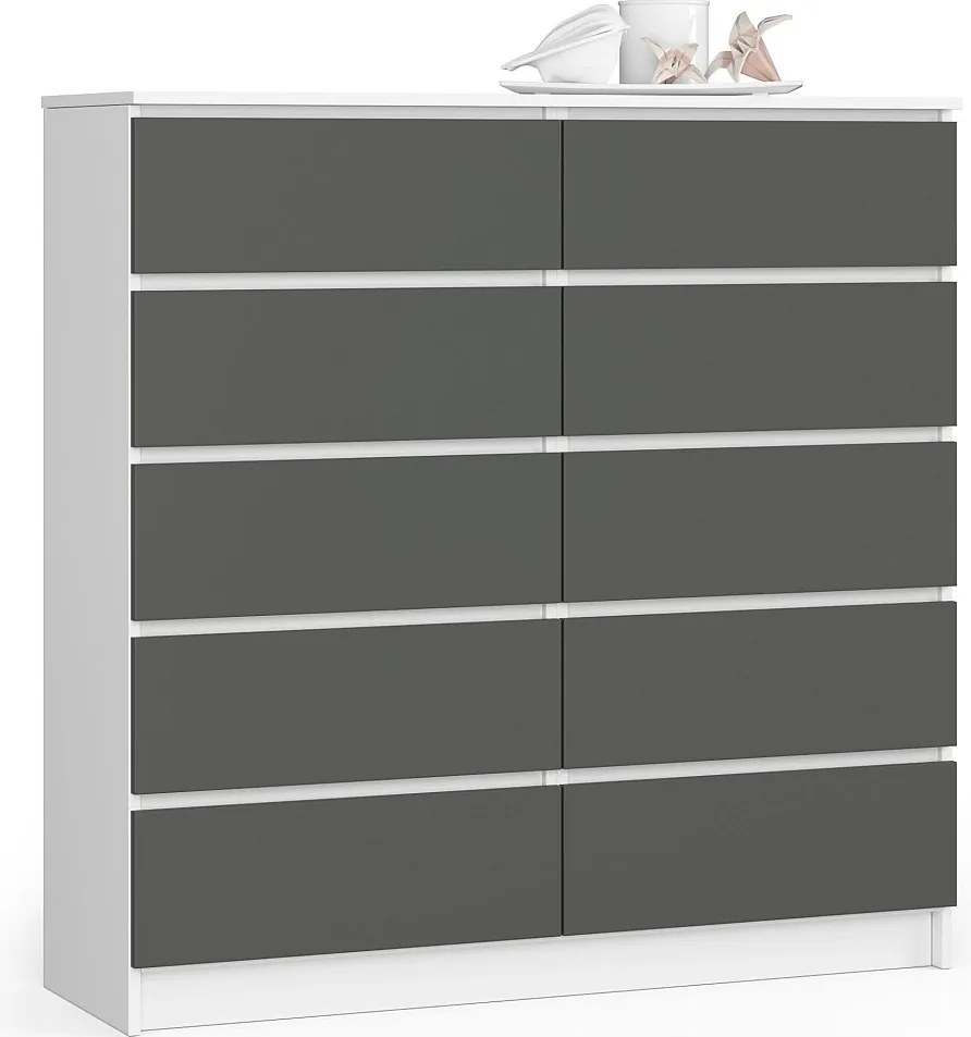 Komoda AKORD K120 Biała 120 cm 10 szuflad kolor Grafit Szary mat 120x40x121 cm