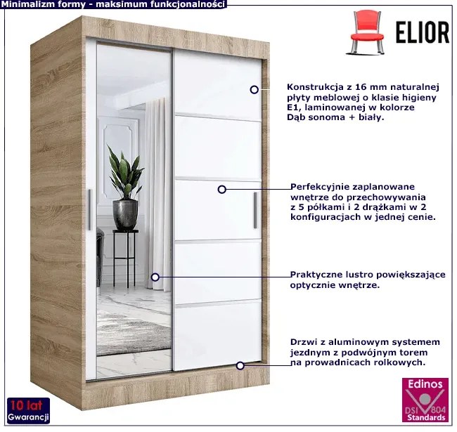 Szafa przesuwna 120 cm dąb sonoma + biel W0-P88