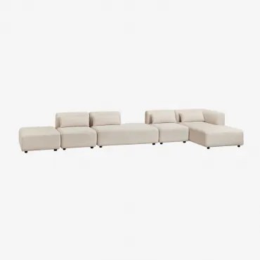 Sofa Modułowy Narożnik Prawy 4-częściowy Z Szezlongiem I Pufem Fogler Sztruks Beż Lniany - Sklum
