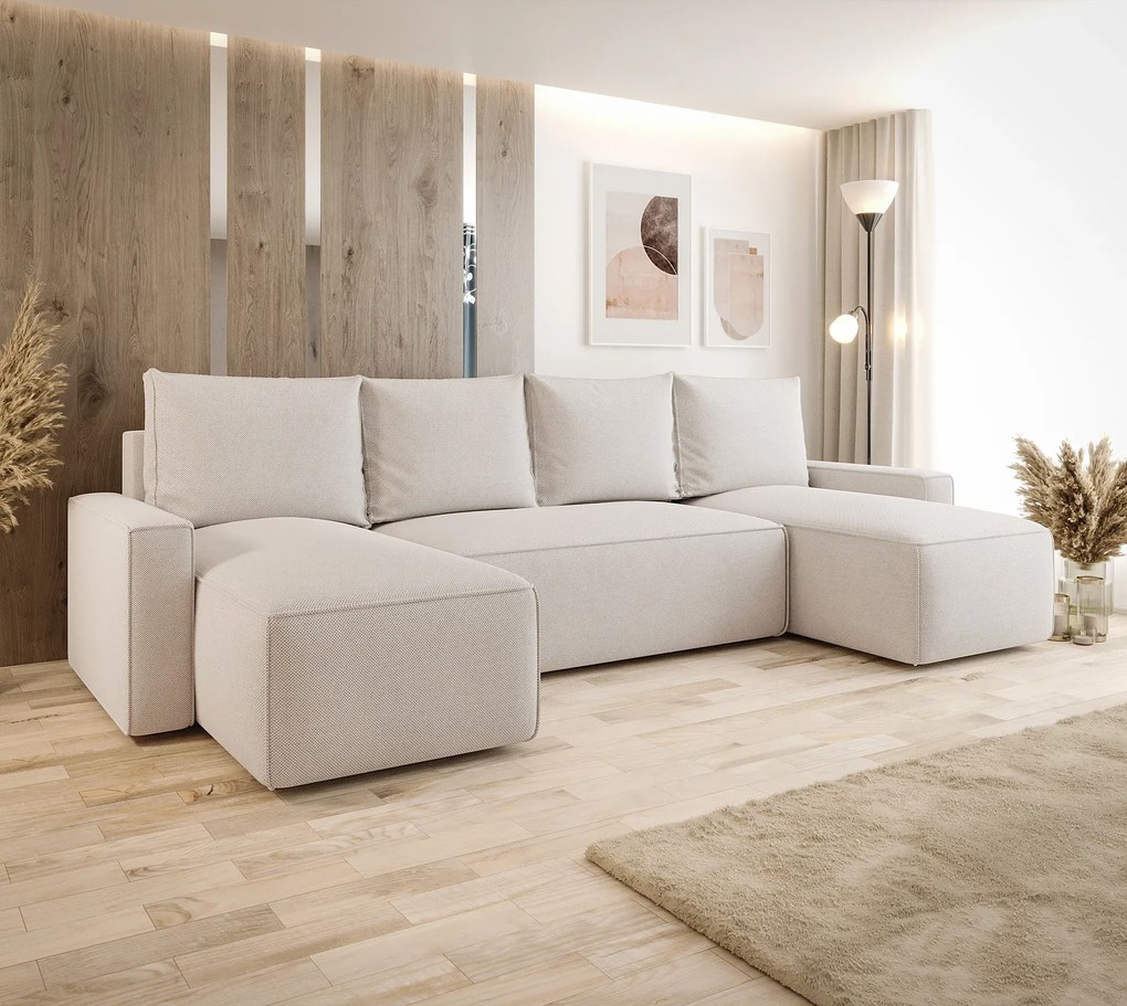 Kremowy rozkładany narożnik U z funkcją spania G2-M22