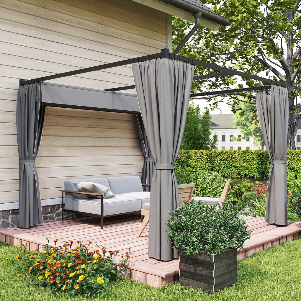 Outsunny pergola ogrodowa 3x3 m wolnostojąca z przesuwanym dachem ścianki boczne daszek na taras UV jasnoszary | Aosom PL