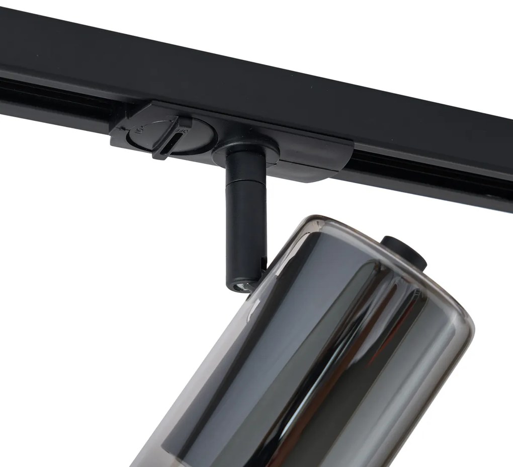 Nowoczesny reflektor czarny z przydymionym szkłem do systemu szynowego 1-fazowego - Iconic Lloyd Nowoczesny Oswietlenie wewnetrzne