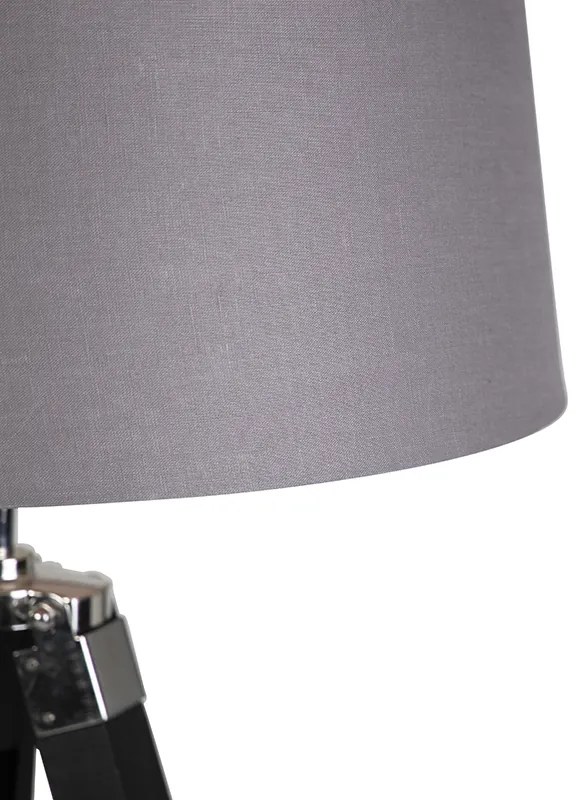 Lampa podłogowa statywowa czarna z kloszem 45cm len ciemnoszaryPrzemysłowy Oswietlenie wewnetrzne