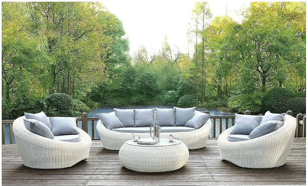 Kanapa ogrodowa 3-osobowa  z technorattanu - Kolor Kość słoniowa- WHITEHEAVEN