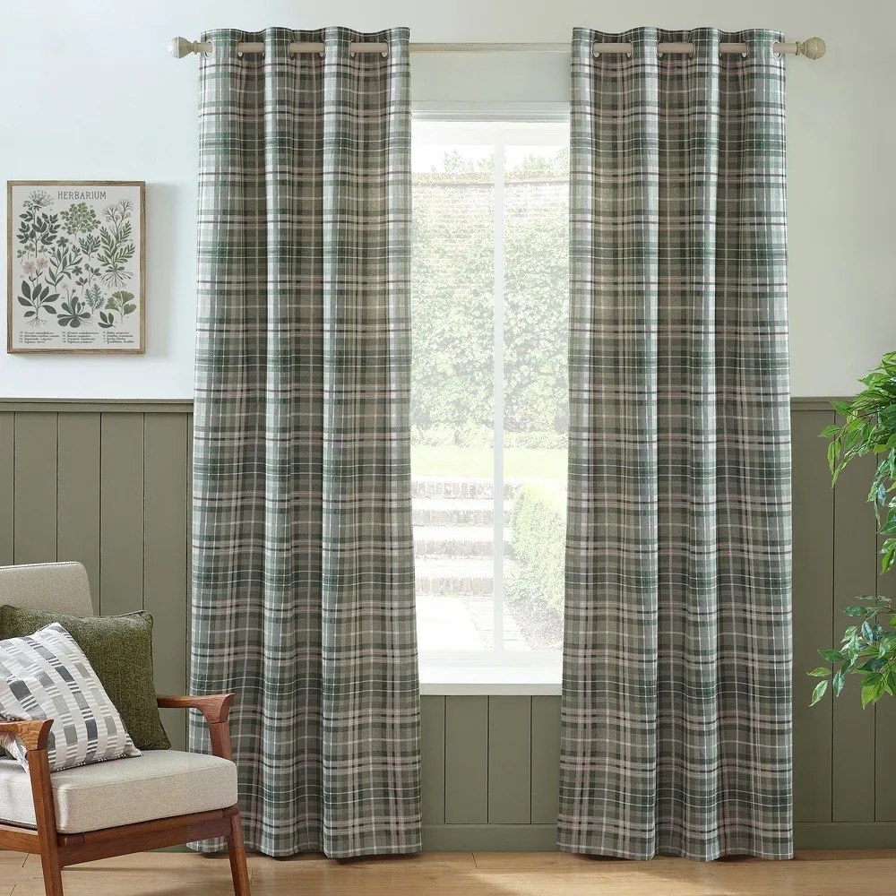 Zielone flanelowe zasłony termiczne zestaw 2 szt. 168x137 cm Cullen Thermal Check – Catherine Lansfield