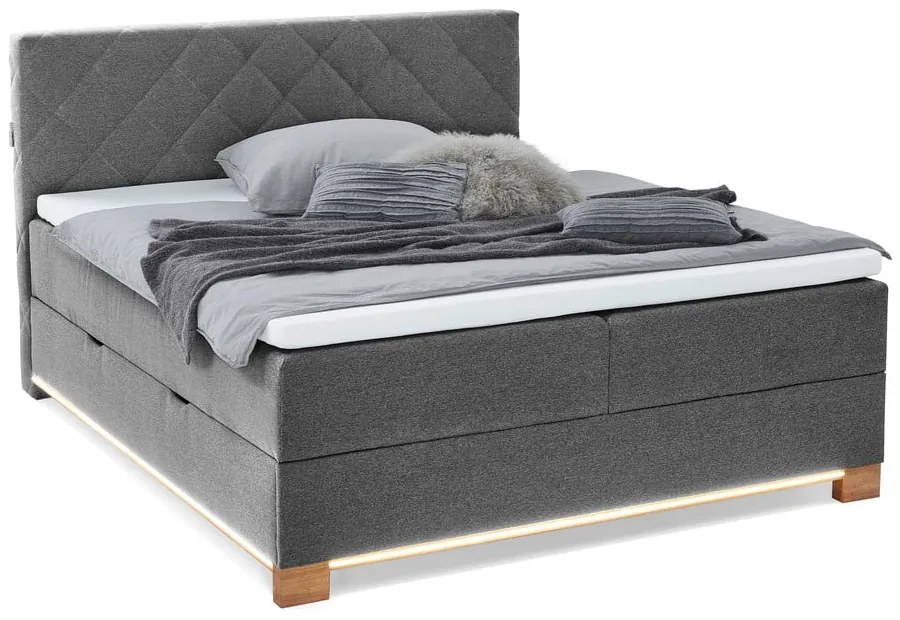 Szare łóżko boxspring ze schowkiem 180x200 cm Messina – Meise Möbel