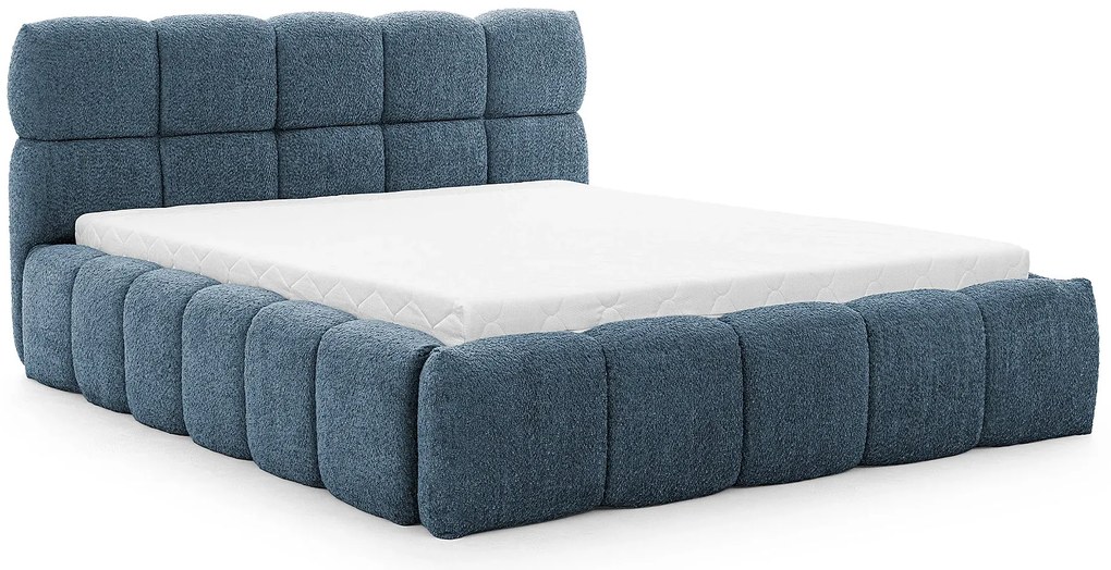 Niebieskie łóżko tapicerowane boucle 5 rozmiarów H8-D36