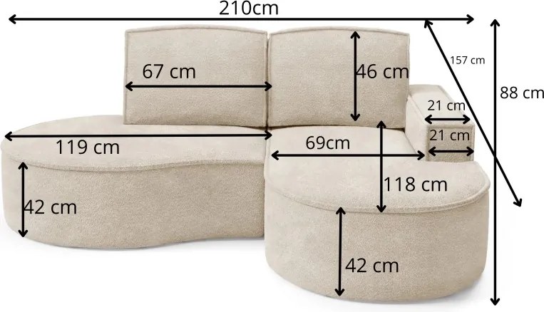 Narożnik MOLLY Prawostronny bez funkcji spania, wolnostojący tkanina ABRIAMO 03 Beżowy