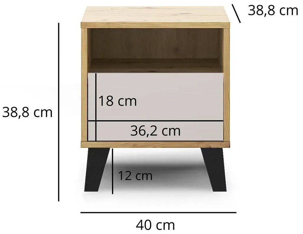 Szafka nocna na czarnych nóżkach dąb artisan + kaszmir L6-G36