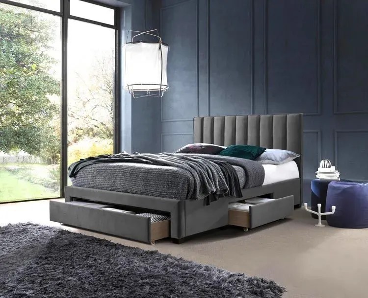 Łóżko dwuosobowe z szufladami popiel E9-K90