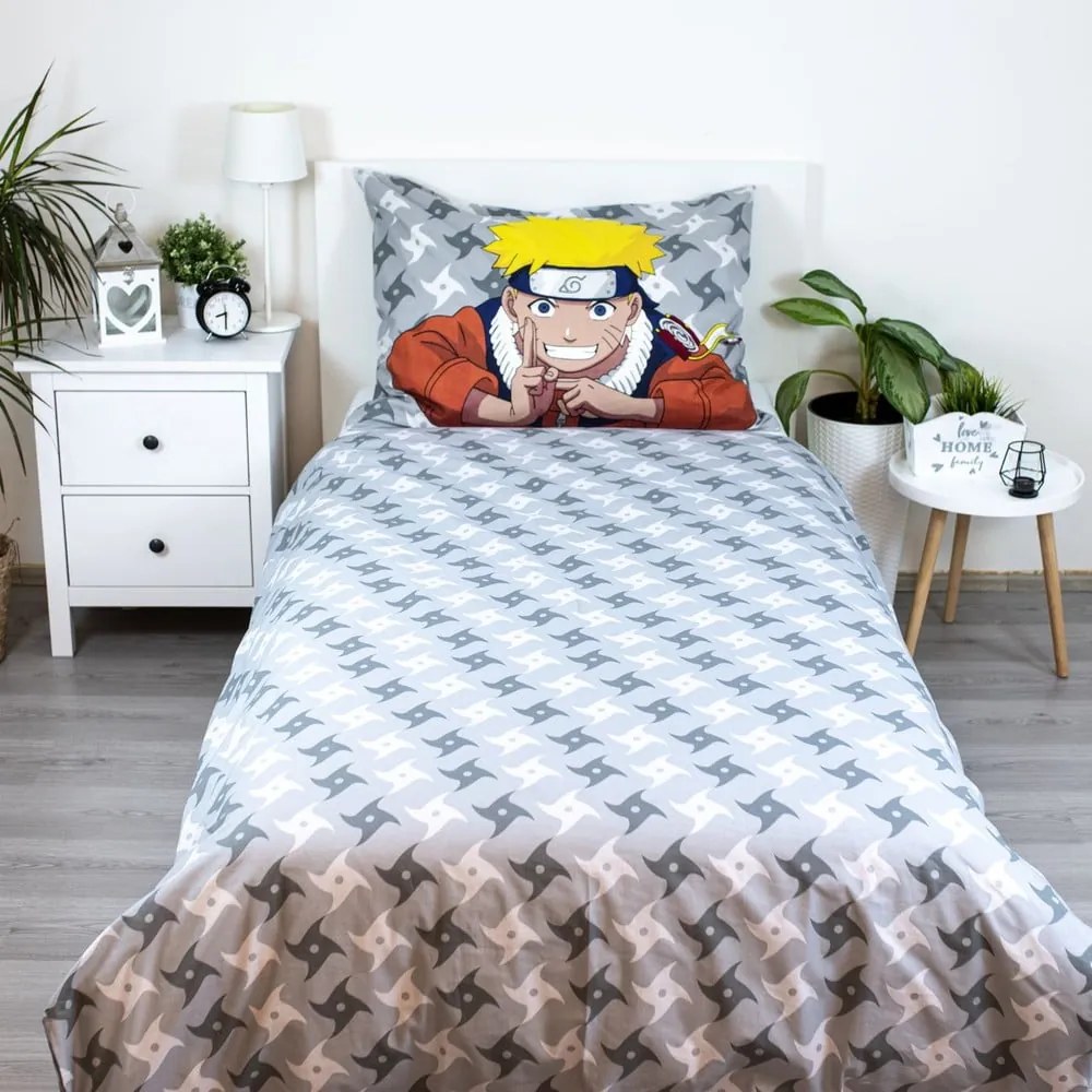Bawełniana pościel dziecięca jednoosobowa 140x200 cm Naruto "Grey" – Jerry Fabrics