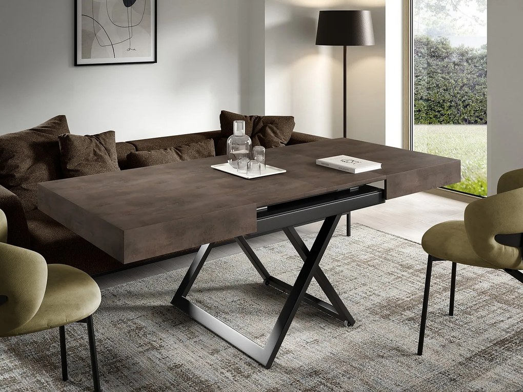 Ławostół 120 cm Ducale U - stół rozkładany do salonu 120-200 cm, regulowana wysokość, czarny stelaż - Dark Grey Chicago