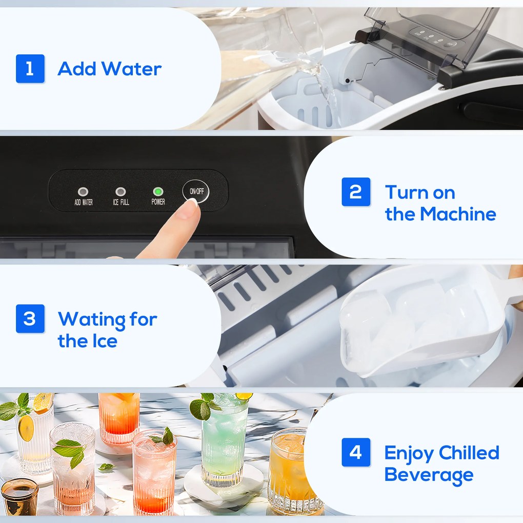 HOMCOM Maszyna do Kostek Lodów, Dispenser Lodów, Producen Kostek Lodów, 29,4 cm x 22,2 cm x 29 cm, Czarny