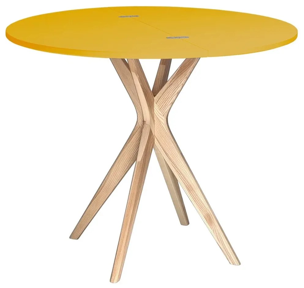 Stół półokrągły CUTTI 90x90 rozkładany żólty/jesion RAGABA