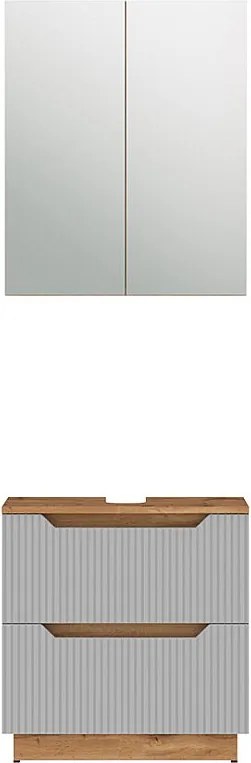 Zestaw mebli łazienkowych dąb/szary w paski 59.8x32x62.5 lotta