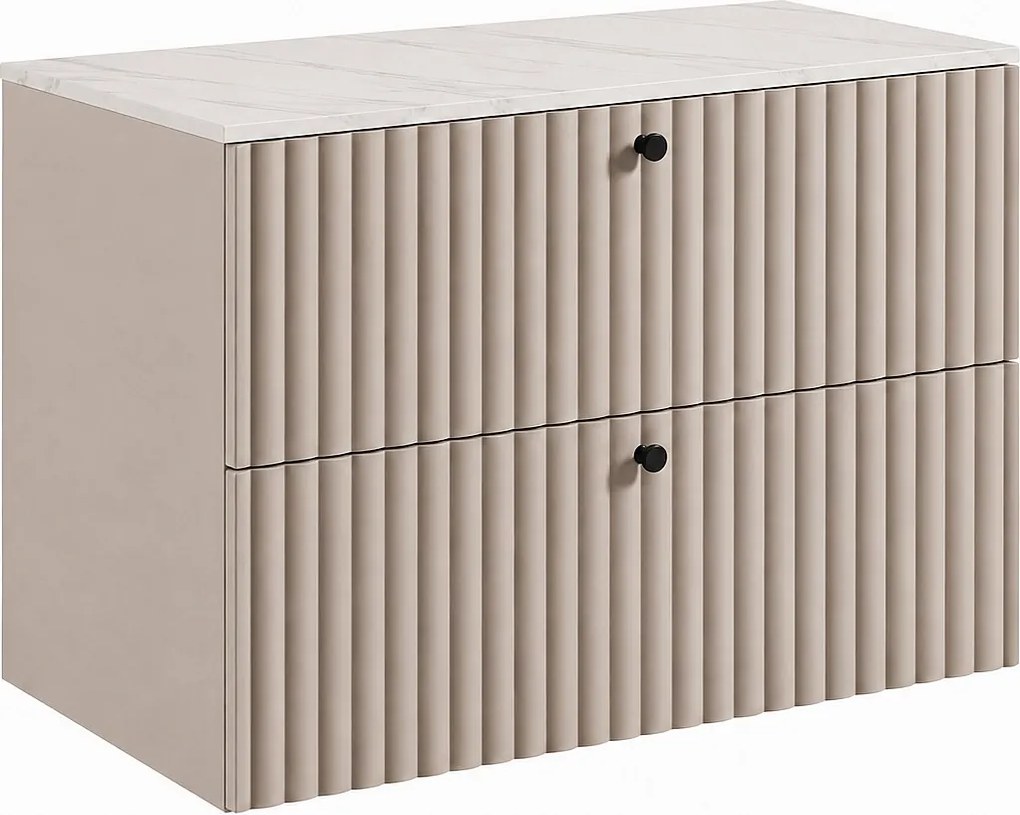 Szafka łazienkowa wisząca z blatem 80, kaszmir + blat z efektem marmuru Bianco, uchwyty w trzech kolorach, 80 x 44,4 x 58,6 cm