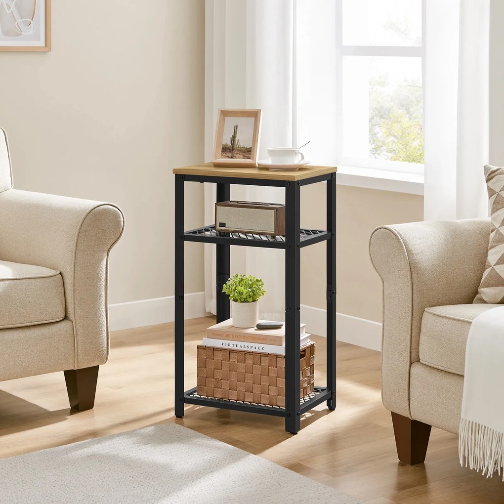 Stolik pomocniczy wysoki loft Faro 03 z 2 półkami, dąb artisan
