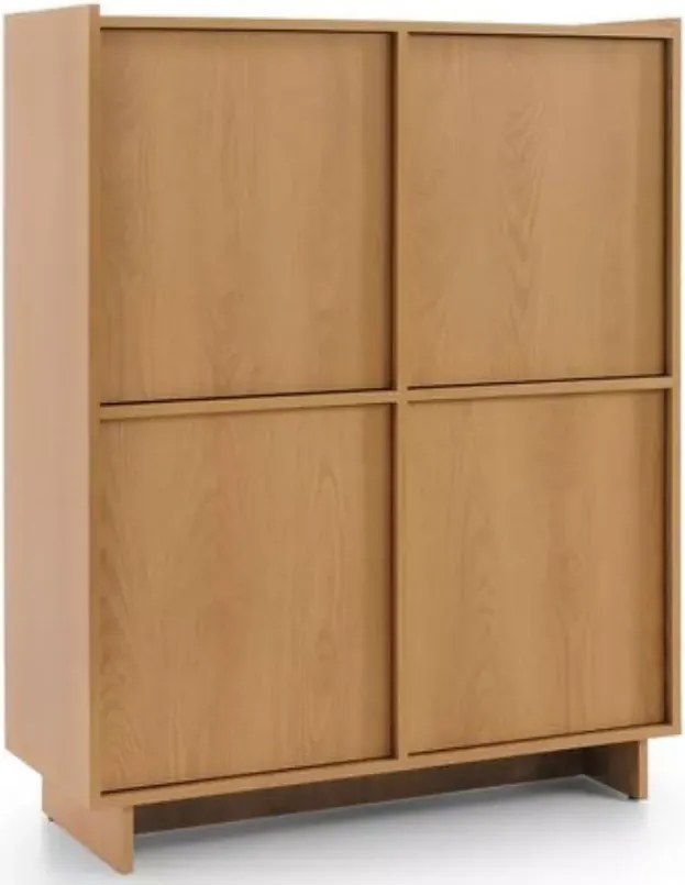 Komoda Vabres dąb karmel 98 cm 4 drzwi push to open nowoczesna laminowana stojąca skandynawska 16 mm ABS